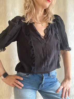 Zadig & Voltaire Deluxe Theos Ruffle Shirt In Noir size S